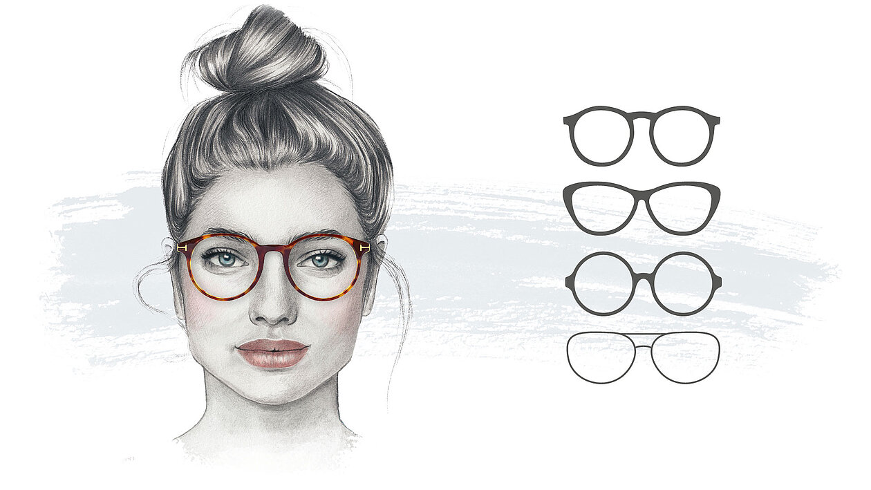 Illustriertes Bild einer Frau mit eckigem Gesicht mit Brille