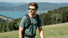 Junger Herr mit Sportbrille am Berg