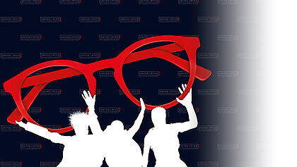 Illustration: große rote Brille 