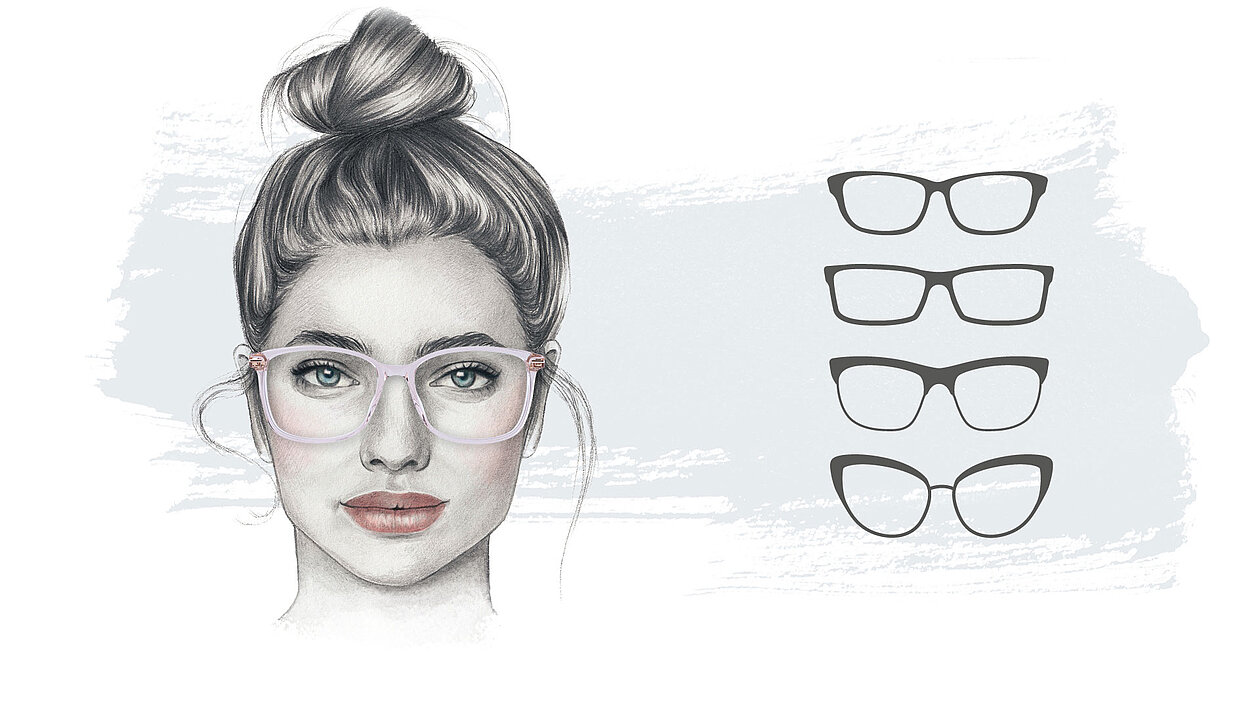 Illustriertes Bild einer Frau mit herzförmigem Gesicht mit Brille