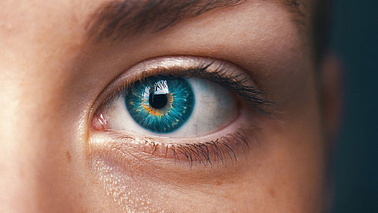 Detailaufnahme eines blauen Auges