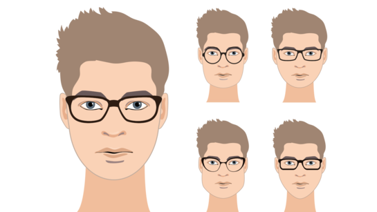 Grafik: Gesichtsformen und Brillen an einem Mann